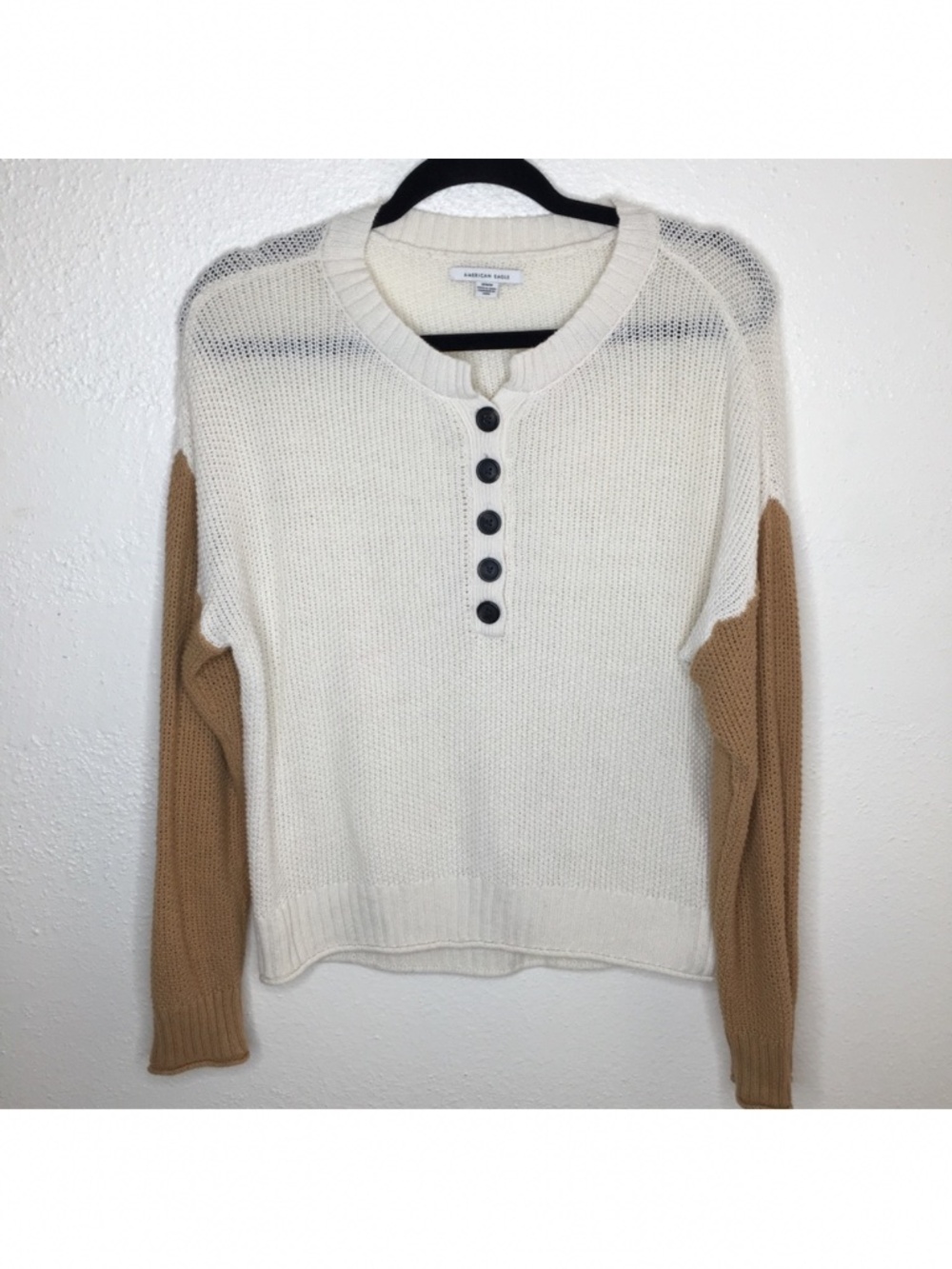 American Eagle Waffle Knit Button Down Popover Sweater M